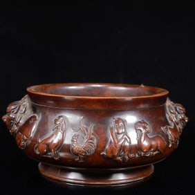 A Rare Bronze the Twelve Chinese Zodiac Signs Pattern Lion-Ears Censer