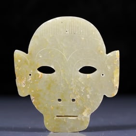 An Exquisite Greenish Jade Figure Mask