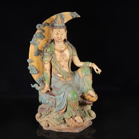 An Exquisite Tang Tri-Color Glazed Pottery Character and Story Pattern Ornament