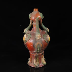 An Exquisite Tang Tri-Color Glazed Pottery Animal Vase