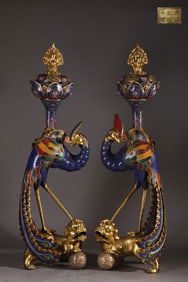 A Pair of Huge Cloisonne Enamel Phoenix Censers