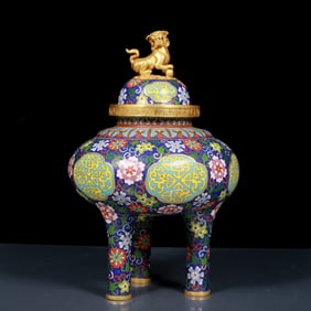 A Rare Cloisonne Lotus Pattern Tripod Censer
