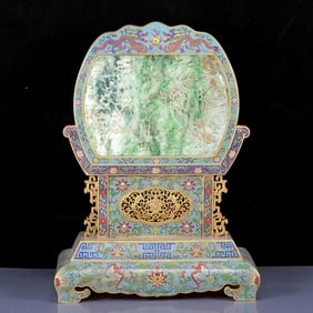 A Huge Cloisonne Inlaid Jasper Landscape and Figure Pattern Table Screen