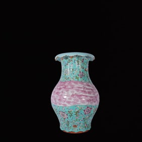 A Rare Famille-Rose Green Ground Flower Pattern Vase