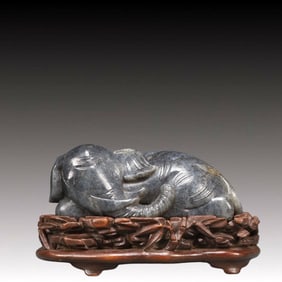 A Precious Black and White Jade Elephant Shaped Ornament