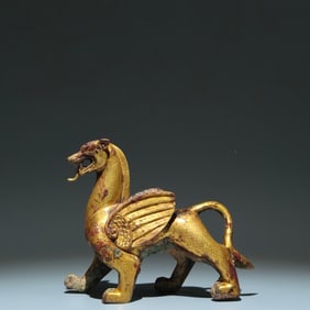 A Rare Gilt Bronze Beast Ornament