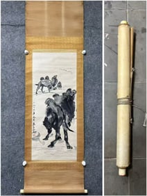 A Chinese Vertical Scroll Ink Painting of Camel on Paper