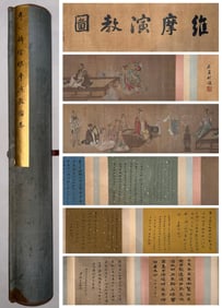 A Chinese Hand Scroll Ink Painting of Character and Story on Paper