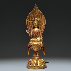 A Solemn Gilt Bronze Statue of Bodhisattva,with Inscription