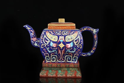 An Exquisite Purple Sands Enamel Beast-Face Pattern Pot