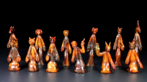 A Set of Fine Archaic Jade the Twelve Chinese Zodiac Signs Ornaments