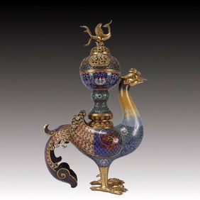A Huge Cloisonne Lotus Pattern Phoenix-Shaped Censer,With Phoenix Cover