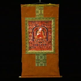 A Rare Brocade Painted Color Statue of Guru Tangka