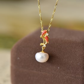 An Exquisite Sterling Silver-Gold Plated Inlaid Pearl Pendant,Inlaid Diamond