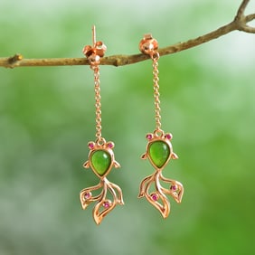 A Pair of Exquisite Sterling Silver-Gold Plated Inlaid Jasper Earrings