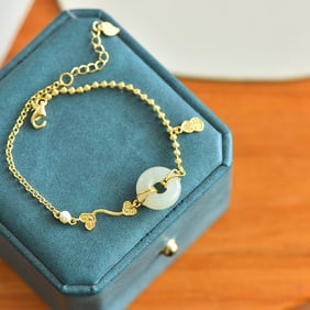 An Exquisite Sterling Silver-Gold Plated Inlaid White Jade Bracelet, Inlaid Pearl