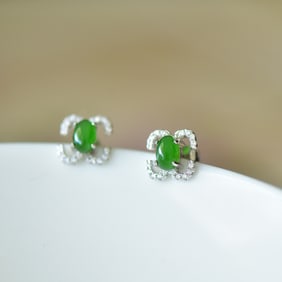 A Pair of Exquisite Sterling Silver Inlaid Jasper Earrings,Inlaid Diamond