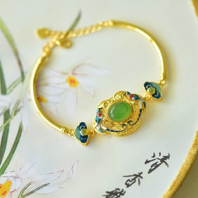 An Exquisite Sterling Silver-Gold Plated Inlaid Jasper Bracelet