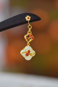 An Exquisite Sterling Silver-Gold Plated Inlaid White Jade Enamel Ebony Hairpin