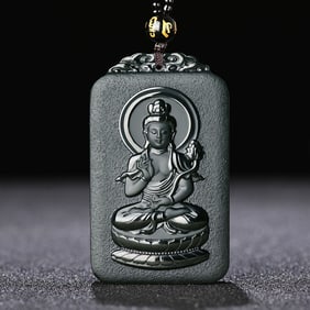 An Exquisite Cyan jade Statue of Bodhisattva Pendant