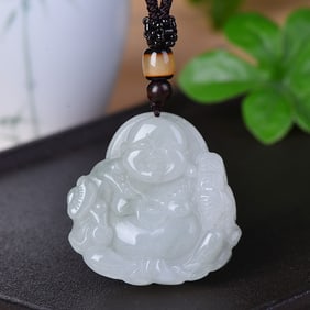 An Exquisite Jadeite Statue of Maitreya Buddha Pendant