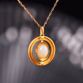 A Set of Fine Sterling Silver-Gold Plated Inlaid White Jade Jewelrys