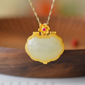 An Exquisite Sterling Silver-Gold Plated Inlaid White Jade Enamel Pendant