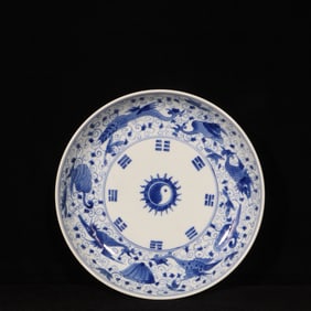 An Exquisite Blue and White Trigram and Auspicious Beast Pattern Plate