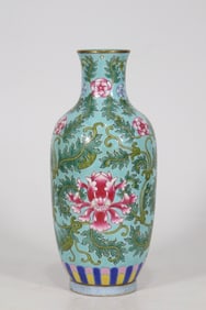 An Exquisite Turquoise Ground Famille-Rose Painted Gold Flower Pattern Vase