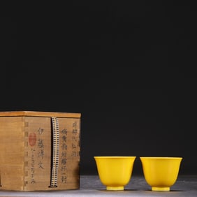 A Pair of Exquisite Yellow Glazed Cups
