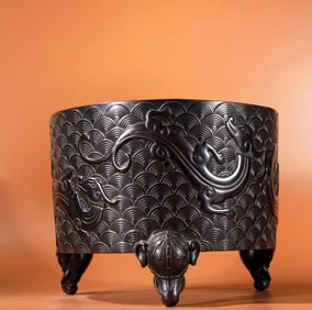 An Exquisite Bronze Seawater and Dragon Pattern Tripod Censer