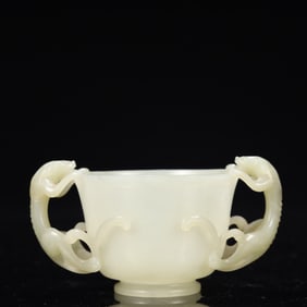 An Exquisite Greenish Jade Beast-Ears Cup
