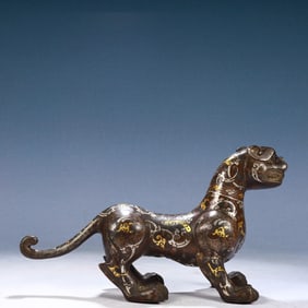 A Rare Bronze Inlaid Gold and Silver Tiger Ornament