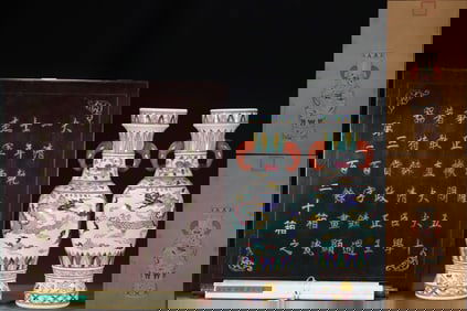 A Pair of Huge Wucai Auspicious Cloud and Dragon Pattern Elephant-Ears Vases,With Vertical Scroll