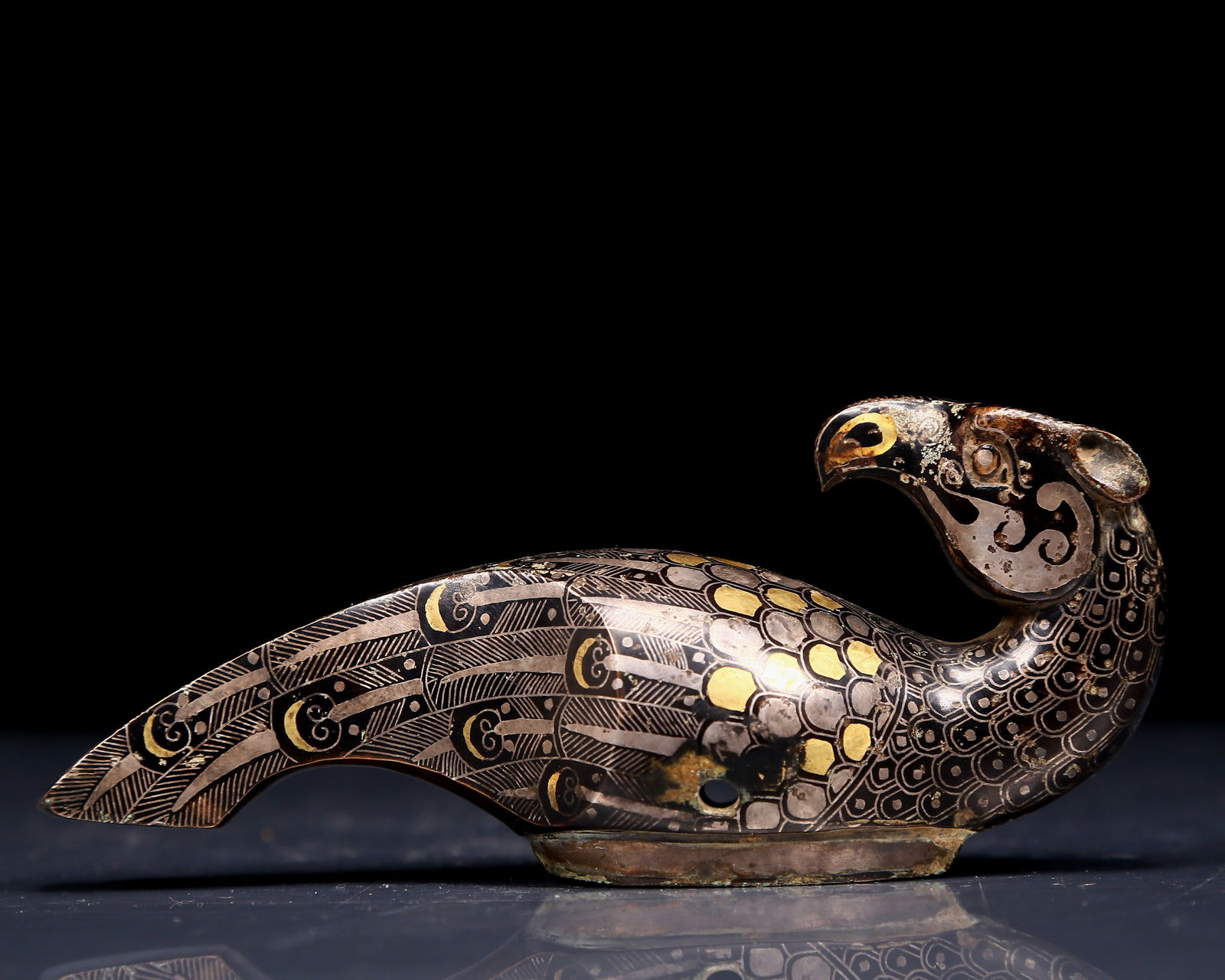 A Rare Bronze Inlaid Gold and Silver Phoenix Ornament (1 of 5)