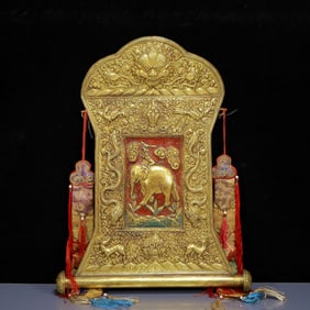 A Rare Gilt Bronze Elephant Pattern Tangka
