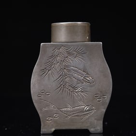 An Exquisite Tin Fish Pattern Bottle,With Poem