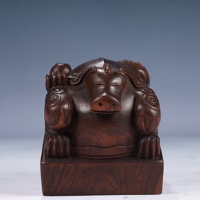An Exquisite Zitanwood Auspicious Beast Pattern Seal