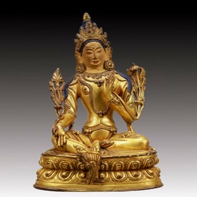 A Solemn Gilt Bronze Statue of Tara