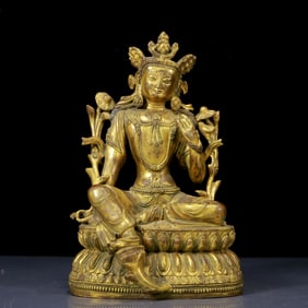 A Solemn Gilt Bronze Statue of Tara