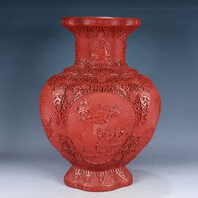 A Huge Carved Red Lacquer Flower Pattern Vase