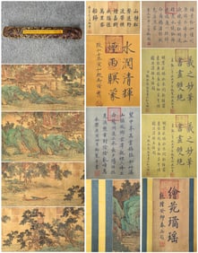 A Chinese Hand Scroll Ink Painting of Landscape and Figure on Paper,Wang Xizhi