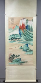 A Chinese Vertical Scroll Ink Painting of Landscape and Figure on Paper,Zhang Daqian