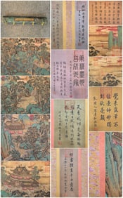 A Chinese Hand Scroll Ink Painting of Landscape and Figure on Silk,Wang Xizhi