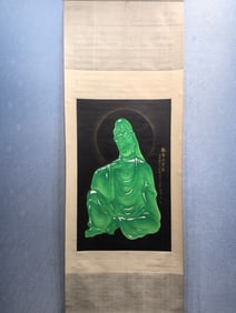 A Chinese Vertical Scroll Ink Painting of Buddha on Paper,Mei Lanfang