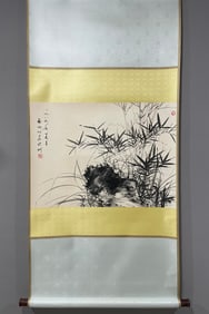 A Chinese Vertical Scroll Ink Painting of Orchid and Bamboo on Paper,Qi Gong