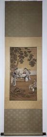 A Chinese Vertical Scroll Ink Painting of Character and Story on Silk,Jiao Bingzhen