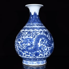 A Rare Blue and White Lotus,Dragon and Phoenix Pattern Vase