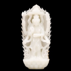 An Exquisite White Jade Eight-arms Statue of Avalokitesvara