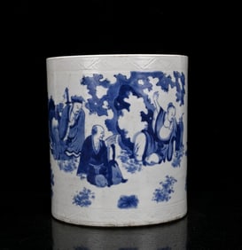 An Exquisite Blue and White Character and Story Pattern Brush Pot